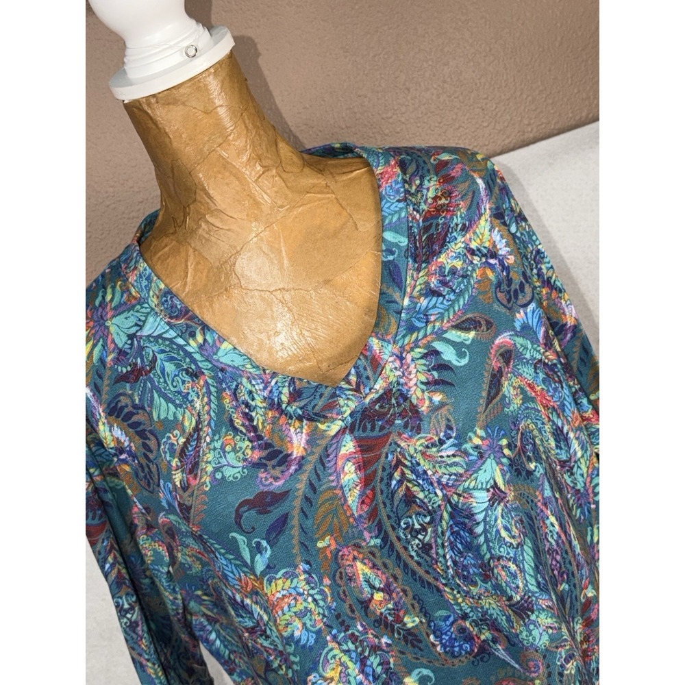 Soft Surroundings Women's Turquoise Artsy Pattern V-Neck Knit Top Size Large - Picture 3 of 8